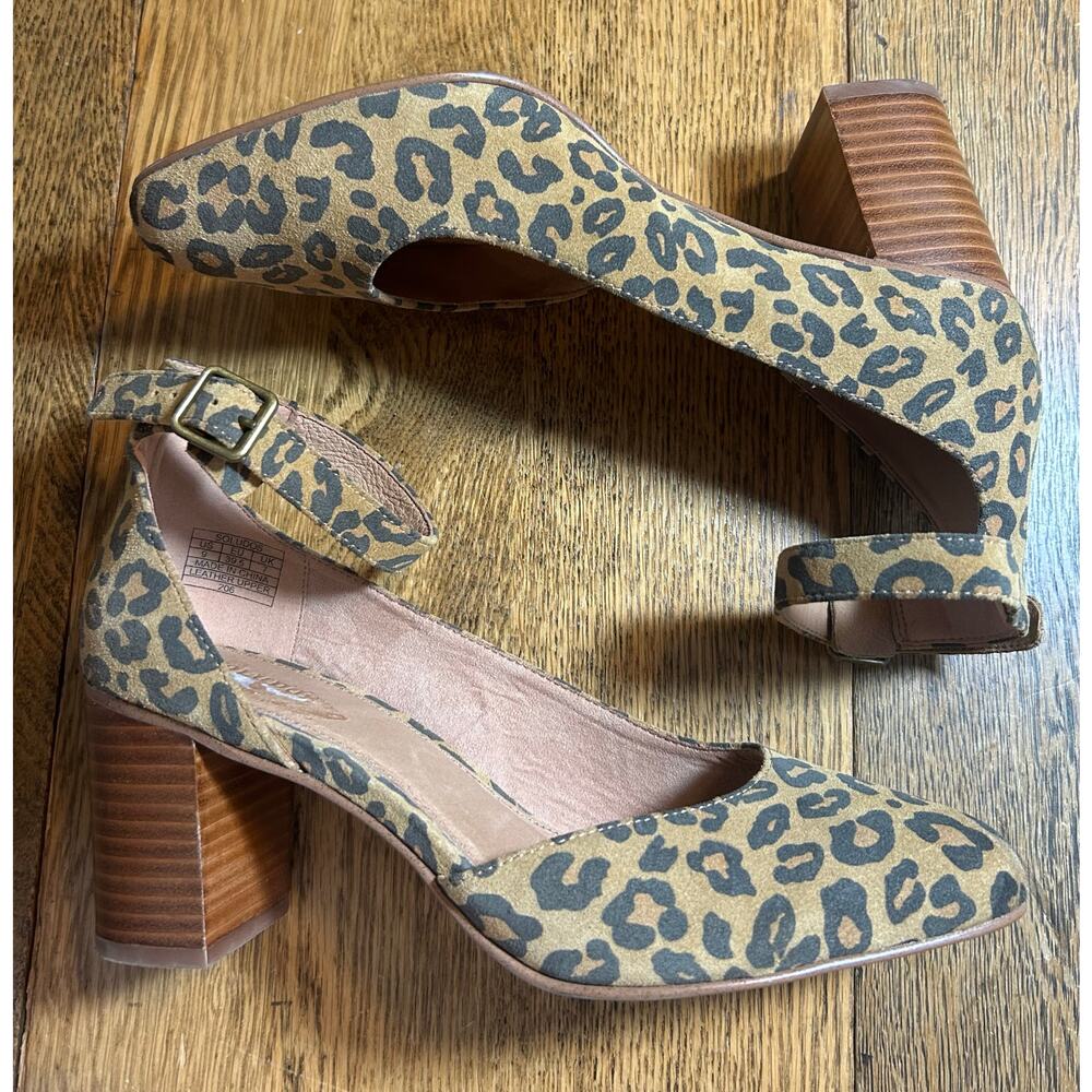 Soludos Anthropologie Gemma Leopard Print Suede Leather Wood Block Heels Sz 9